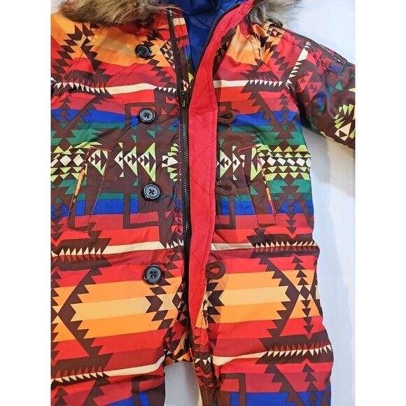 Polo Ralph Lauren Down Puffer Snowsuit Southwest Aztec Faux Fur 9 Mo. - Picture 5 of 10
